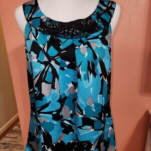 Sleeveless Women's Elegant Blouse w/ Black Beads Along The Colar